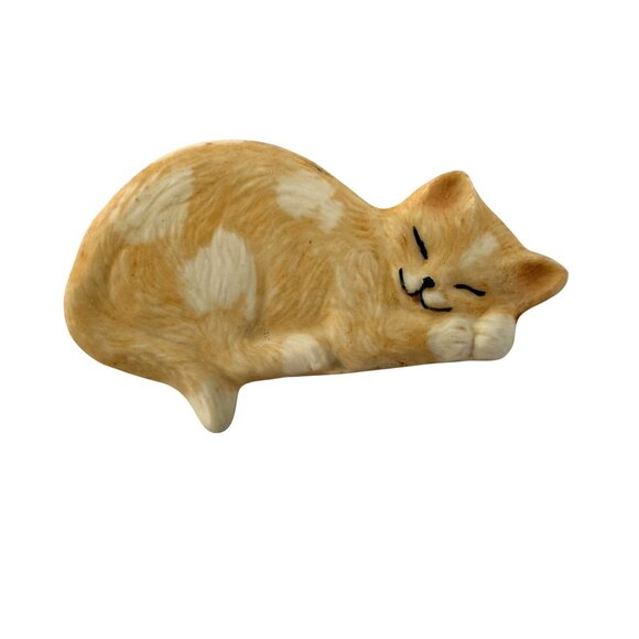 Vintage 80's Bisque Ceramic Orange Tabby Cat Kitty Brooch Hand Painted Signed - Picture 4 of 7